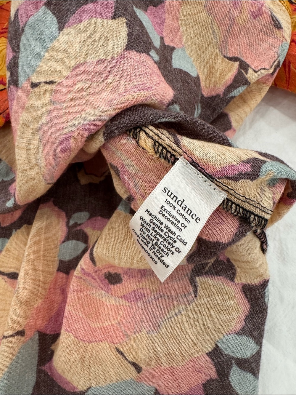 Sundance Black Blouse with Orange Floral Print and Green Leaves - Picture 5 of 9